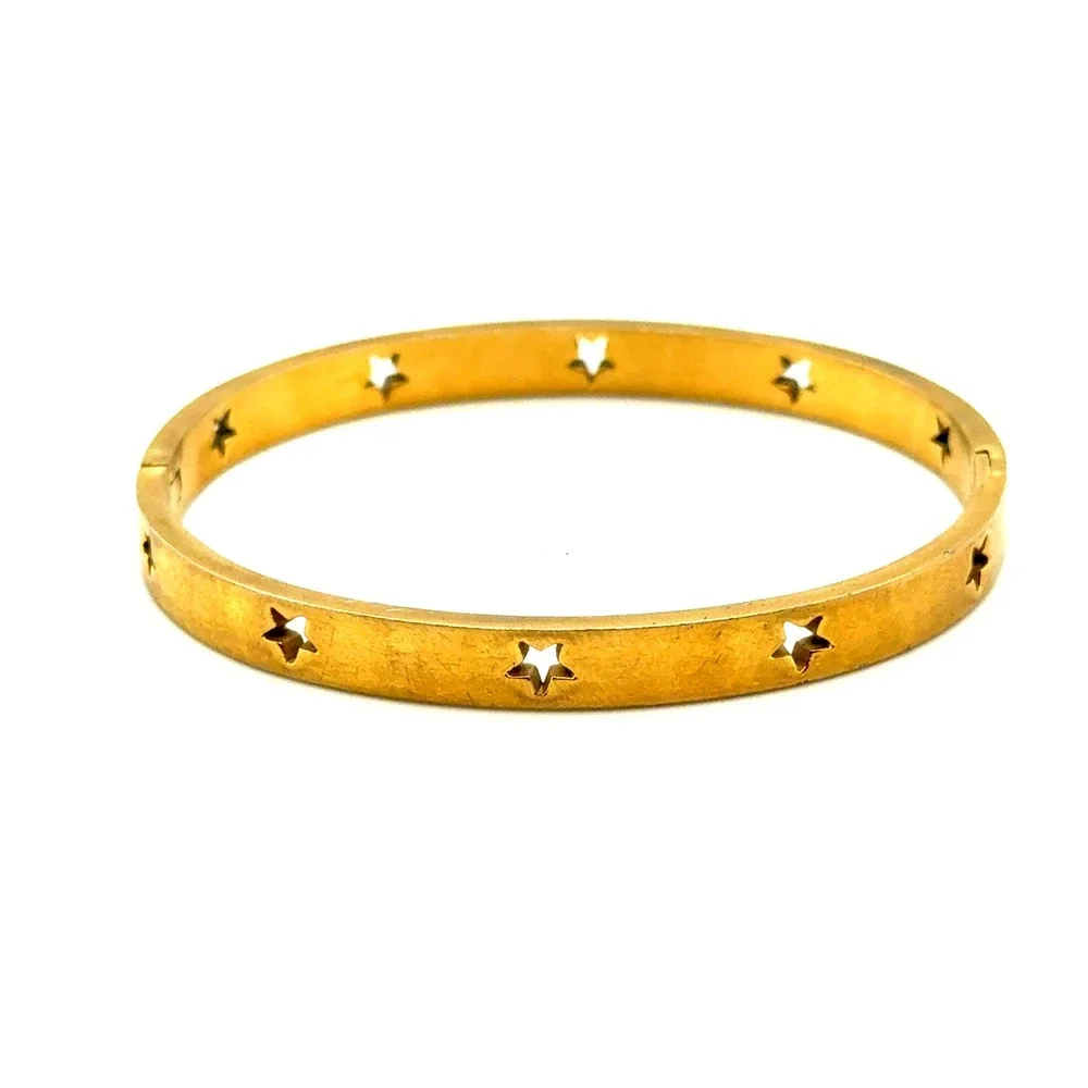 Gold Tone Star Cutout Bangle Bracelet Hinged Celestial Flat Band Jewelry